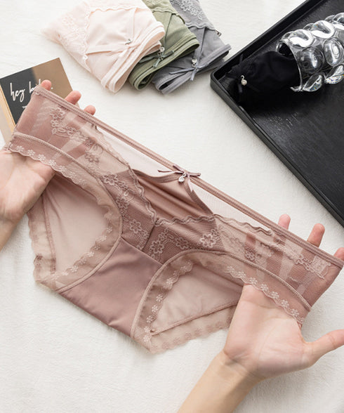 花柄レース ショーツ リボン付き 美尻 可愛い ノーマルショーツ レディース スタンダードショーツ セクシー アンダーウェア インナー肌着 フェミニン 下着快適 88CXH-093